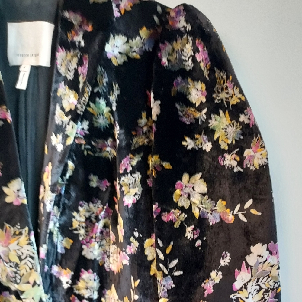 Rebecca Taylor Jewel Black Floral Velvet Jacket Blazer Size 4 - Picture 7 of 14